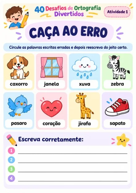 Capa da apostila de 40 Desafios de Ortografia Divertidos